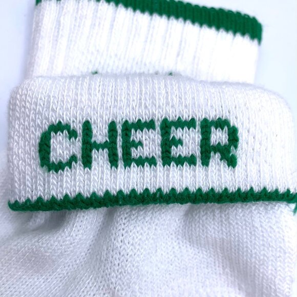 Cheer White Green Turn Down Crew Socks Megaphone “Cheer” Shoe Size 9-2 - Picture 3 of 6
